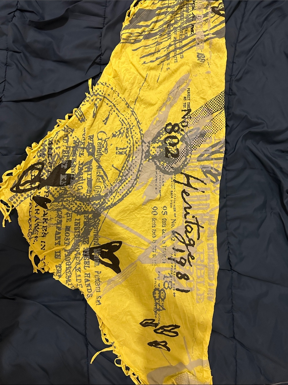 Yellow Graphic Scarf with Script & Motif